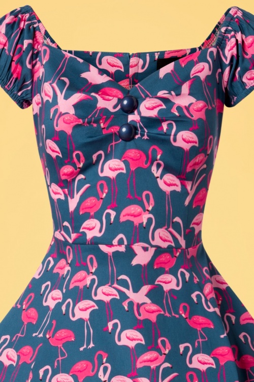Collectif Clothing - Dolores Flamingo Flock Doll Dress Années 50 en Bleu 3