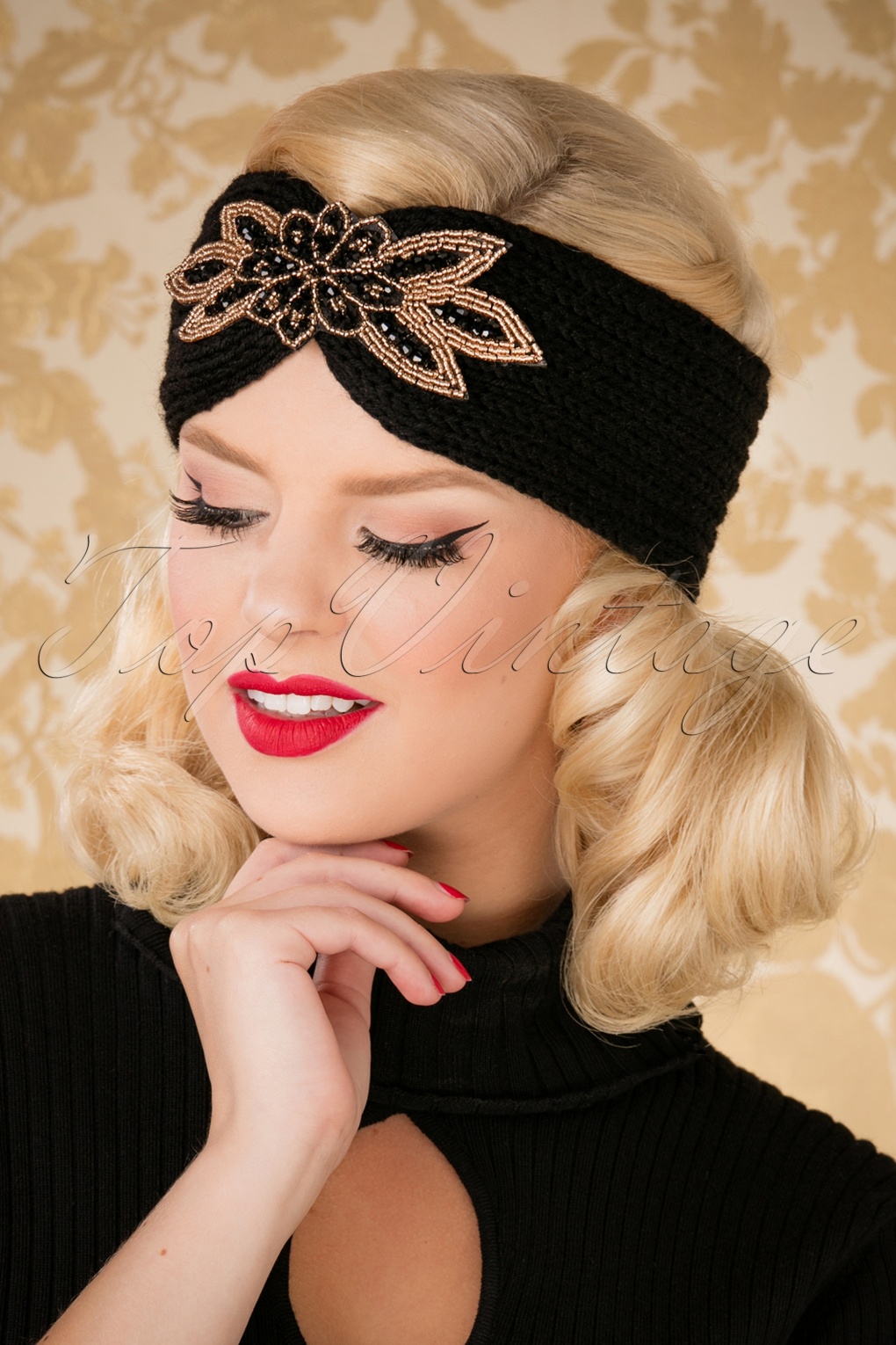 50s Finou Jewelled Head Band in Black