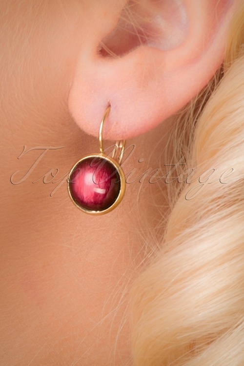 Urban Hippies - Brushed Dots Gold Plated Earrings Années 70 en Rouge