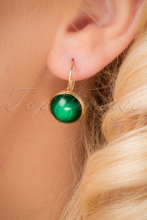 Urban Hippies - Brushed Dots Gold Plated Earrings Années 70 en Vert