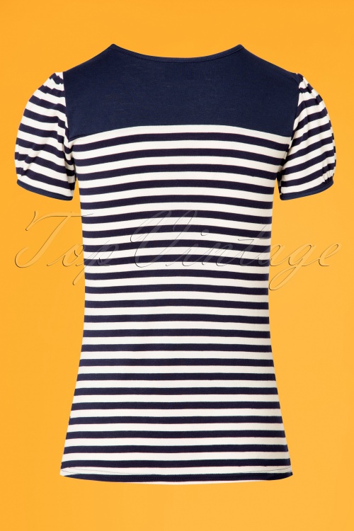 Steady Clothing - Little Rebel T-shirt Années 50 en Bleu Marine et Blanc 2