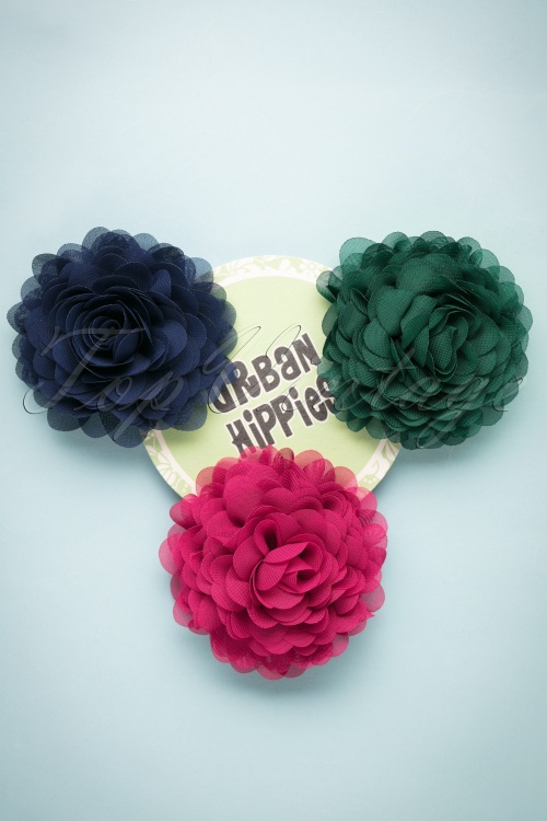 Urban Hippies - 70s Hair Flowers Set in Raspberry 2