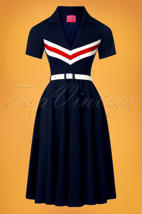 Glamour Bunny - 60s June Swing Dress in Navy 3