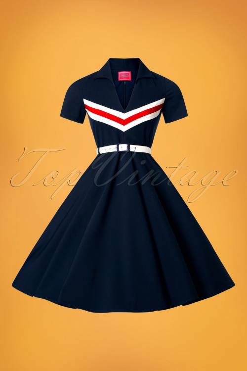 Glamour Bunny - 60s June Swing Dress in Navy 4