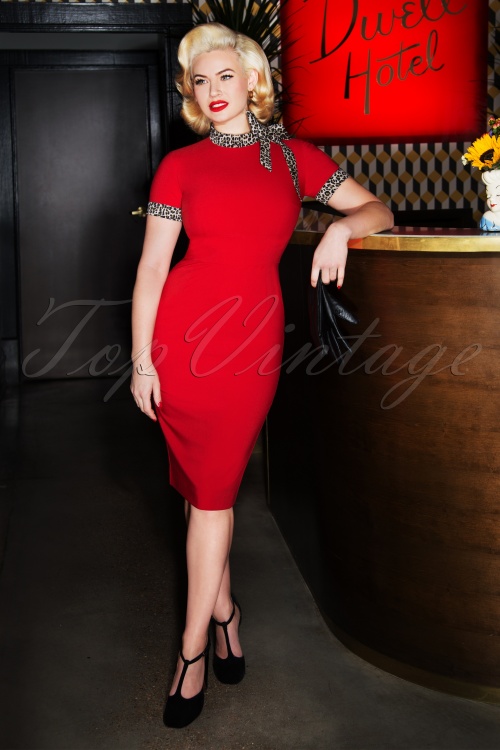 Glamour Bunny - Lucy Pencil Dress Années 50 en Rouge