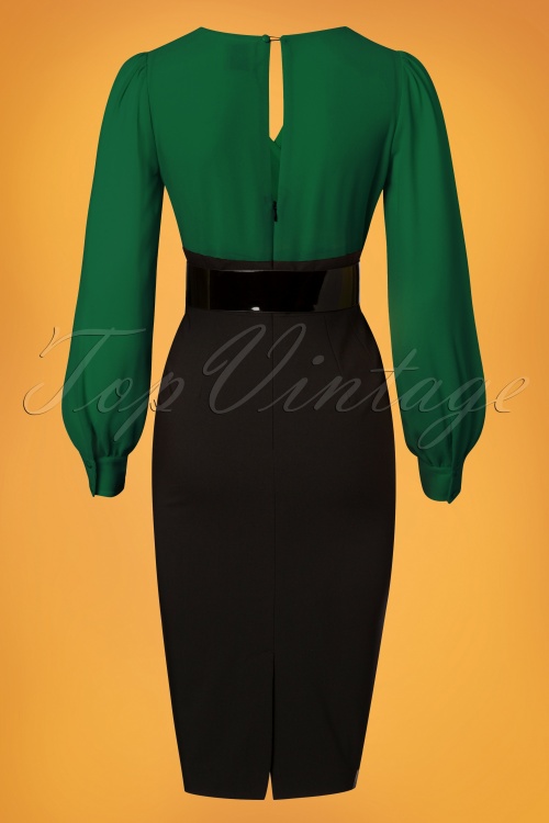 Glamour Bunny - 60s Margot Pencil Dress in Green and Black 5