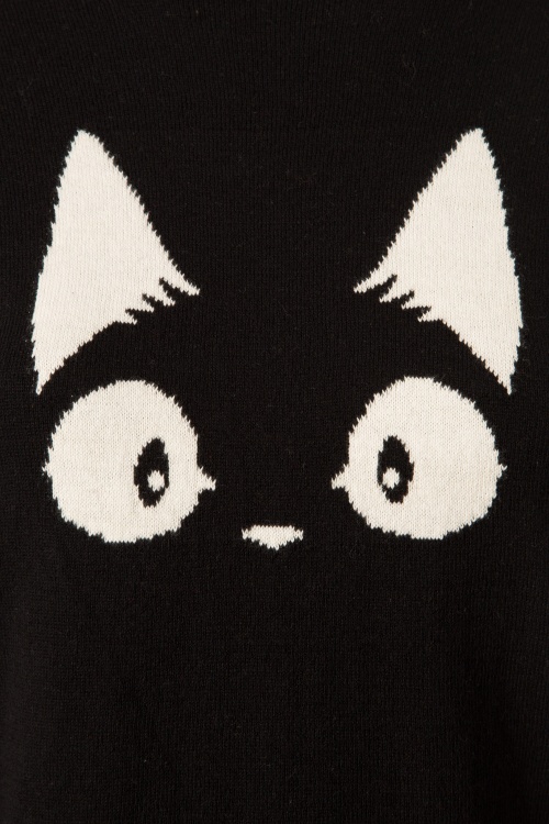 Mak Sweater - 60s Debbie Cat striped Sweater in Black 3