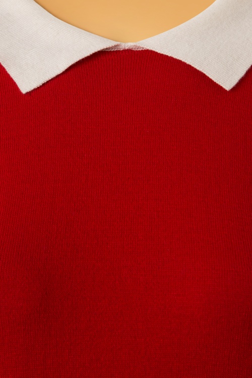 Mak Sweater - 60s Kristen Polo Sweater in Red and Ivory 3