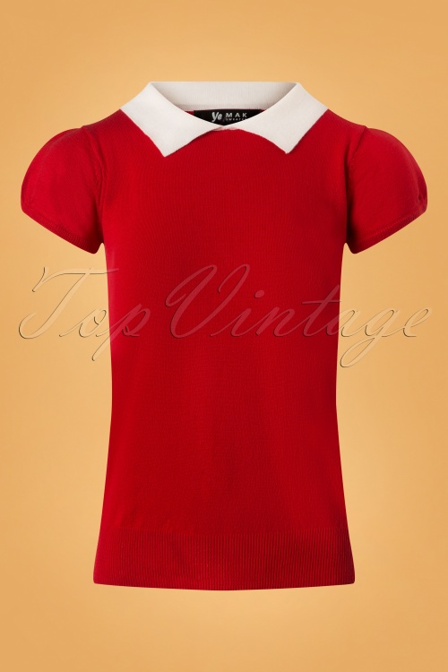 Mak Sweater - Kristen Polo Sweater  Années 60 en Rouge et Ivoire