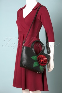 La Parisienne - Rode roos handtas in zwart 7
