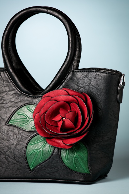 La Parisienne - 50s Red Rose Handbag in Black 2