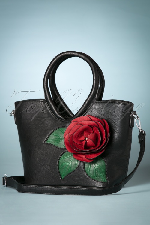 La Parisienne - 50s Red Rose Handbag in Black 3