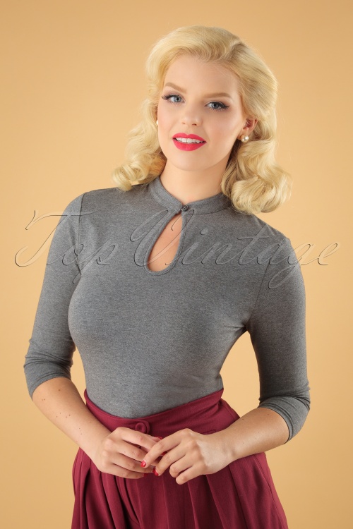 Banned Retro - 50s Emily Peek a Boo Top in Grey