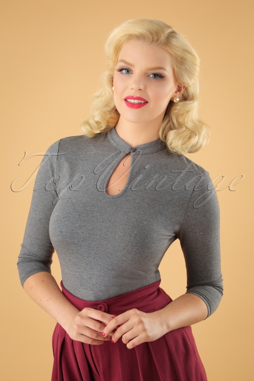 Banned Retro - Emily Peek a Boo Top Années 50 en Gris