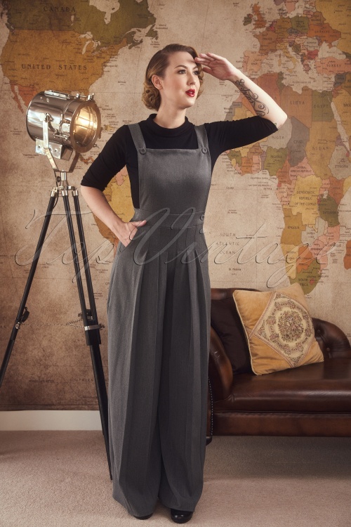 Miss Candyfloss Wide Leg Dungarees in Grey 26309 20180802 02W
