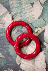 Splendette - TopVintage Exclusive ~ 40s Heavy Carve Hoop Earrings in Red 2