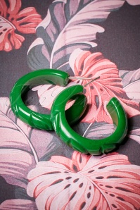 Splendette - TopVintage Exclusive ~ 40s Forest Heavy Carve Hoop Earrings in Green