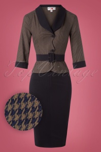 Miss Candyfloss - TopVintage exclusive ~ 40s Bibiane Houndstooth Pencil Dress in Navy