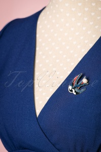 Collectif Clothing - 50s Sadie Swallow Brooch in Gold and Blue 2