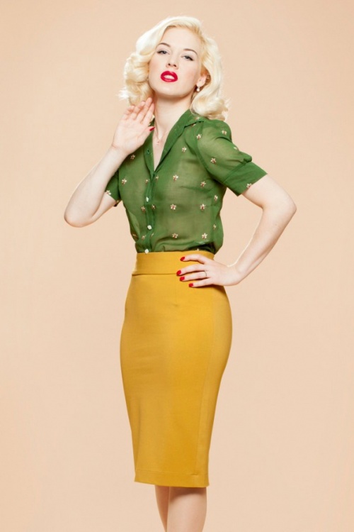 Very Cherry - 50s Classic Pencil Skirt in Mustard Yellow 3