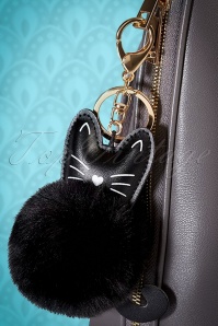 Louche - 50s Cassy Cat Pom Keyring in Black 3