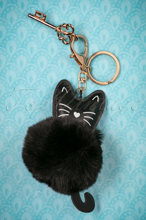 Louche - 50s Cassy Cat Pom Keyring in Black 2