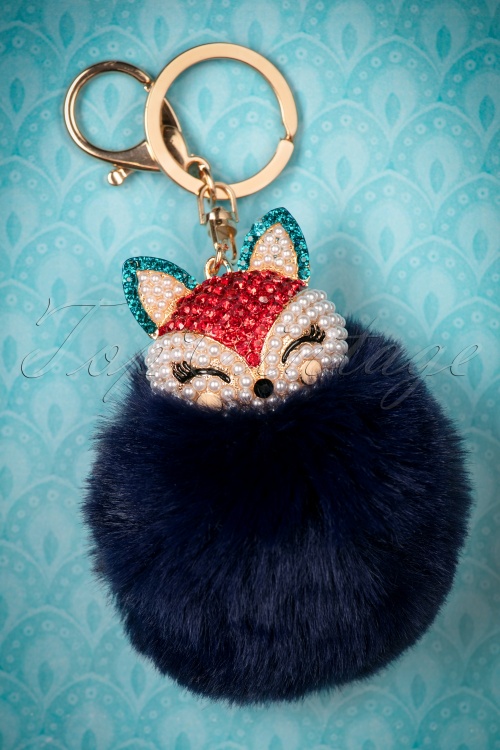 Louche - Adele Fox Pom sleutelhanger in marineblauw