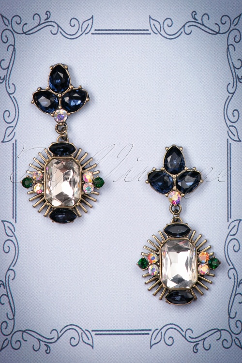 Louche - Stephanie Blue Stone Aztec Earrings Années 20 en Doré