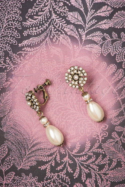 Lovely - Vayen Pearl Drop Clip Earrings Années 30 en Doré