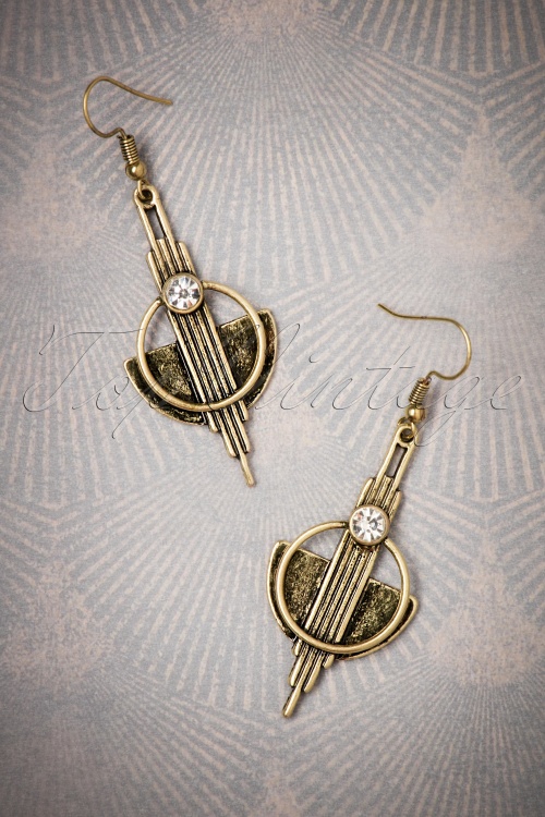 20s Art Deco Brass Earrings in Gold