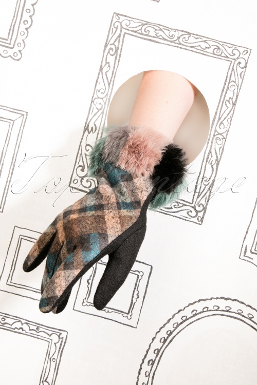 Amici - Nikki Tartan Wool Gloves Années 60 en Bleu 2