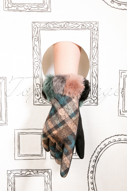 Amici - 50s Nikki Tartan Wool Gloves in Blue