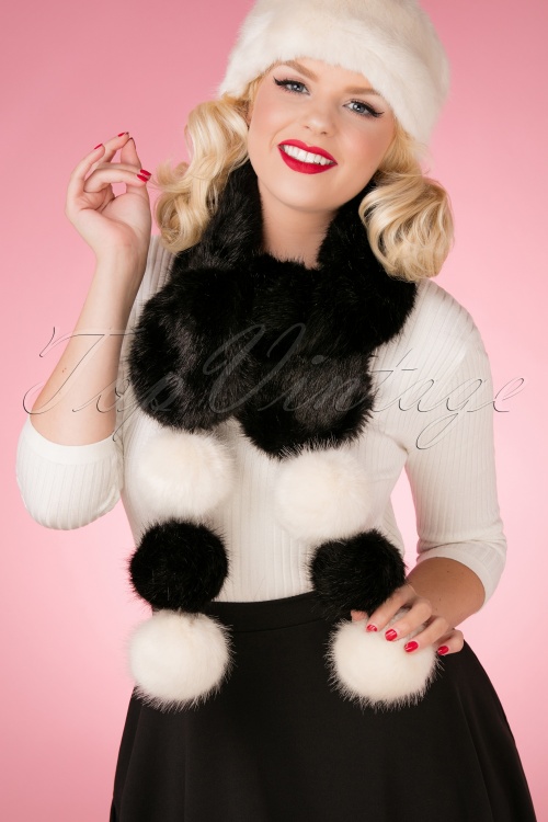 Amici - 50s Elisha Faux Fur Scarf in Black and Cream