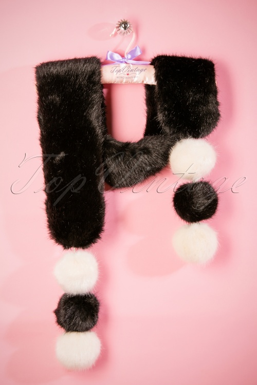 Amici - 50s Elisha Faux Fur Scarf in Black and Cream 5