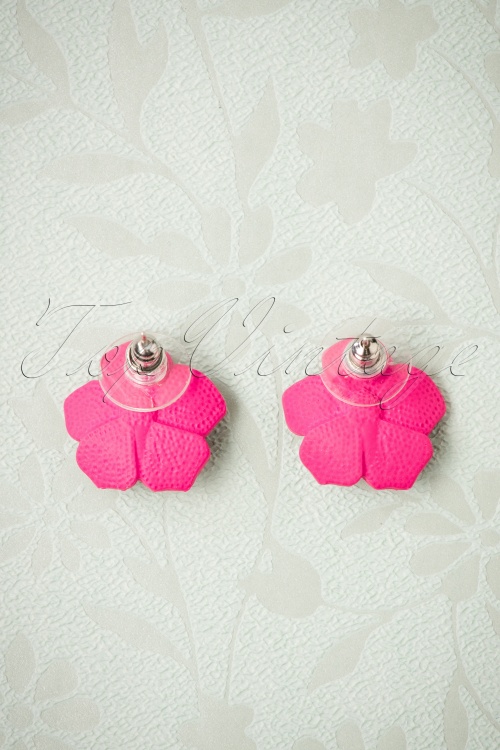 Collectif Clothing - Petunia Flower Stud Earrings Années 50 en Fuchsia 2