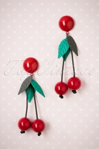 Collectif Clothing - Kaye Cherry Earrings Années 50 en Rouge et Vert