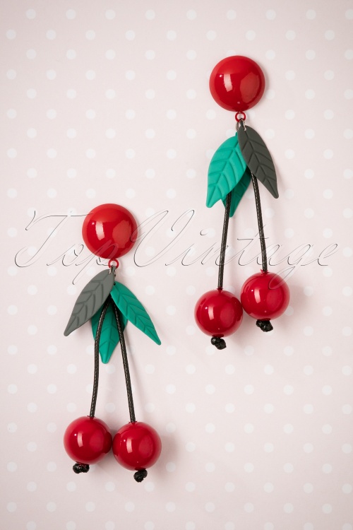 Collectif Clothing - Kaye Cherry Earrings Années 50 en Rouge et Vert