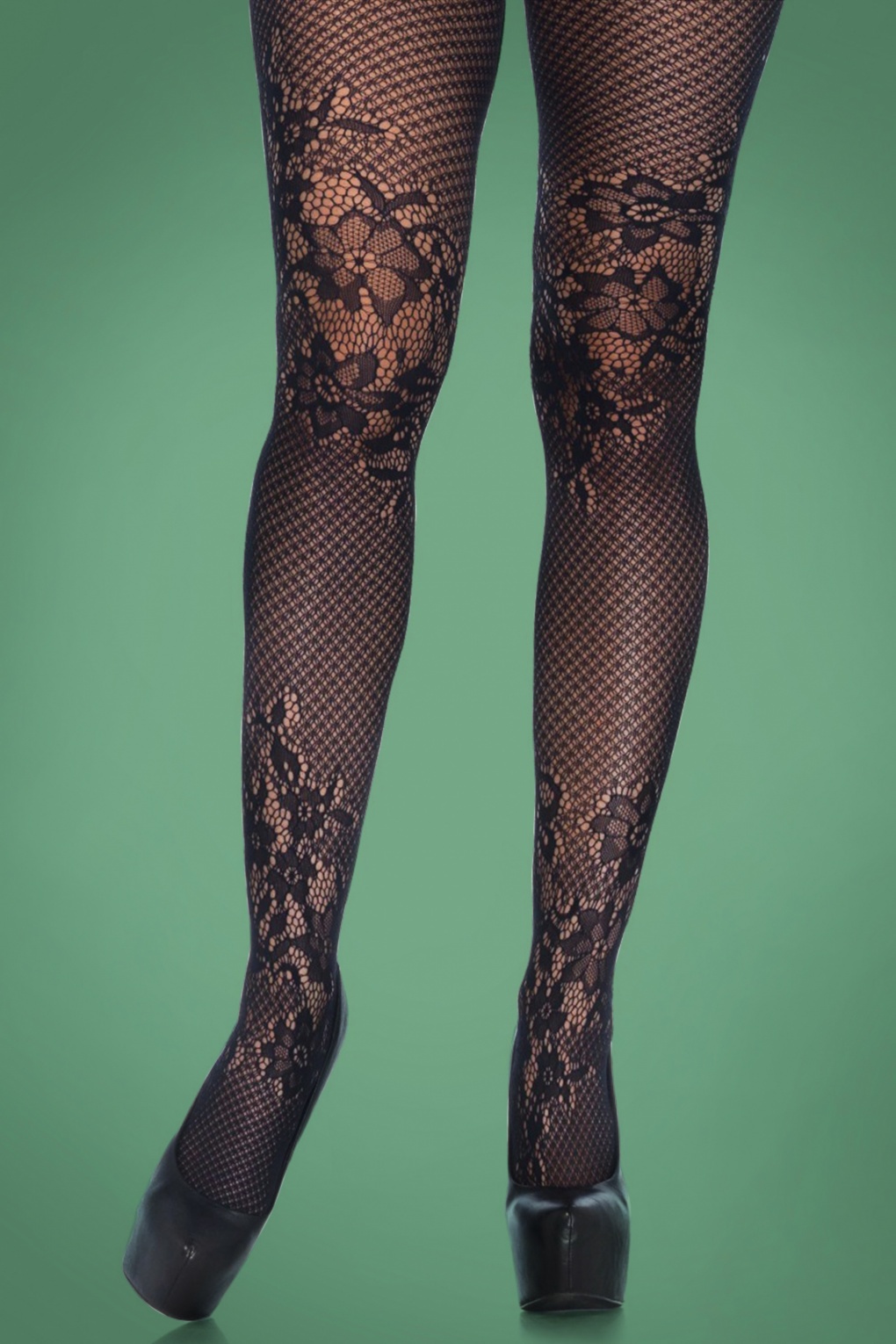 50s Allure Floral Fishnet Tights in Black