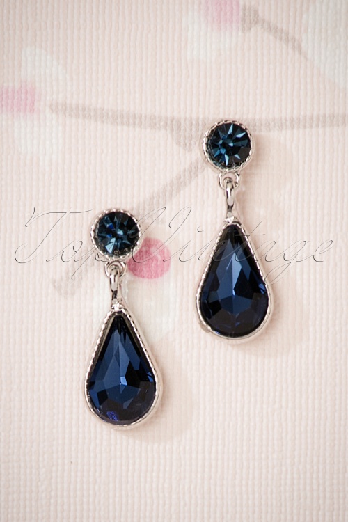 Day&Eve by Go Dutch Label - Catherine Earrings Années 50 en Argenté et Bleu Nuit