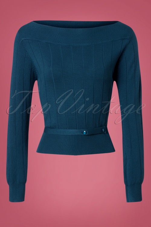 Banned Retro - 60s Violetta Knitted Top in Blue 2