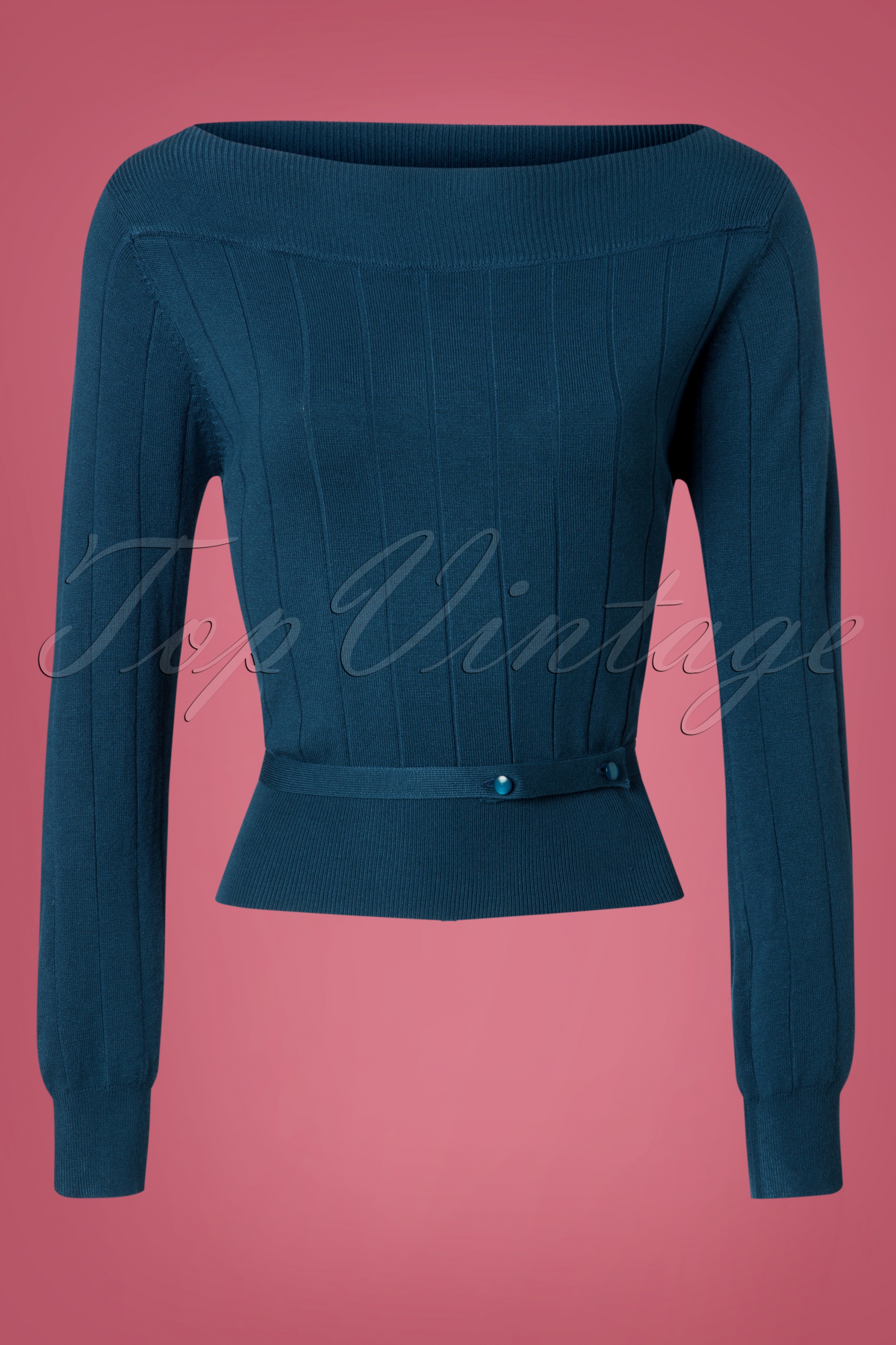 Banned Retro - Violetta gebreide top in blauw 2