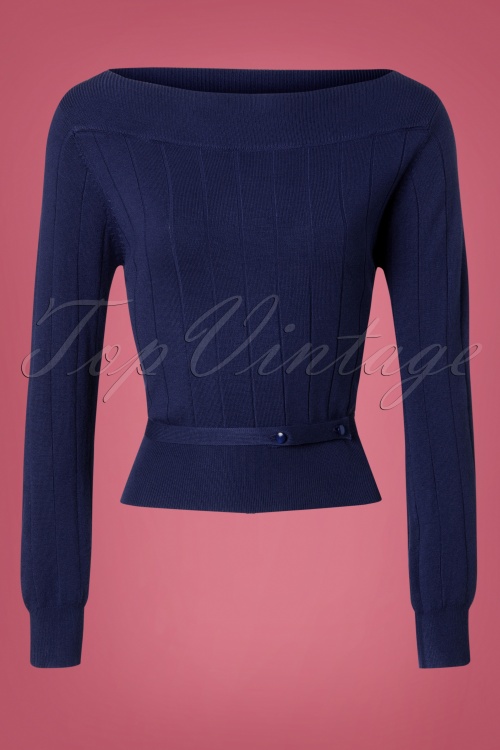 Banned Retro - 60s Violetta Knitted Top in Night Blue 2