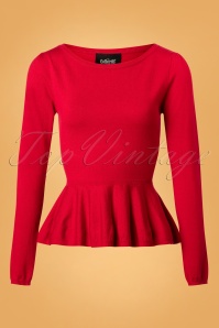 Collectif Clothing - 50s Jenni Peplum Jumper in Red