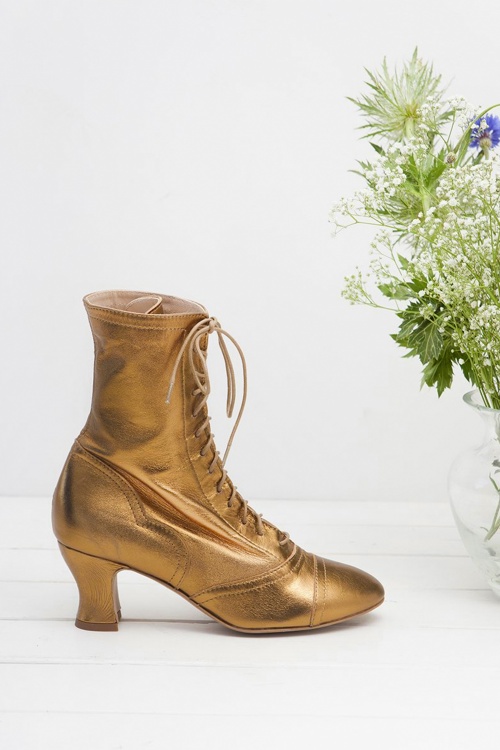 Miss L-Fire - 40s Frida Lace Up Booties in Gold