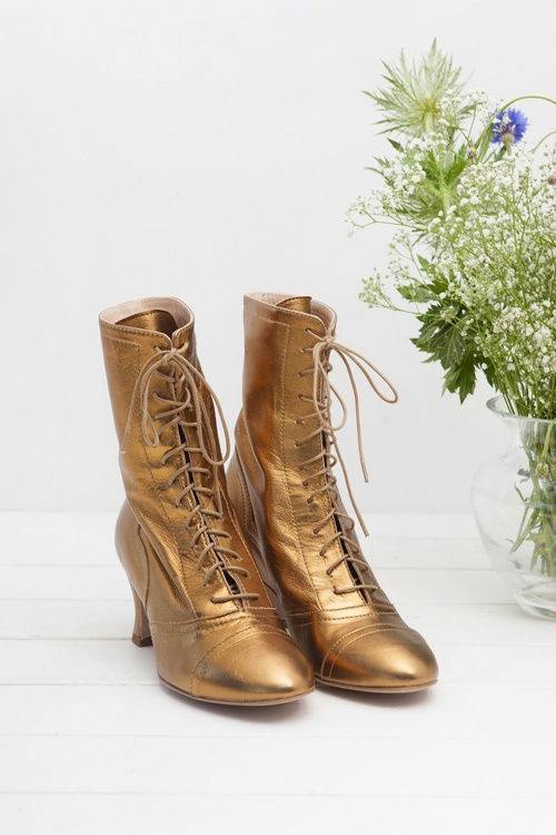 Miss L-Fire - 40s Frida Lace Up Booties in Gold 2
