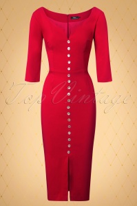 Vintage Diva  - The Scarlett Pencil Dress in Lipstick Red 5