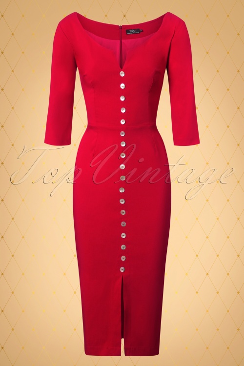 Vintage Diva  - The Scarlett Pencil Dress in Lipstick Red 5