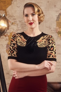 Vixen - Natalia Leopard Sleeve Sweater Années 50 en Noir