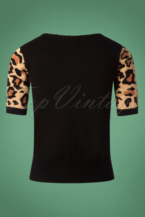 Vixen - Natalia Leopard Sleeve Sweater Années 50 en Noir 4
