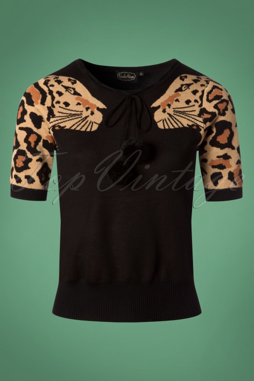 Vixen - Natalia Leopard Sleeve Sweater Années 50 en Noir 2